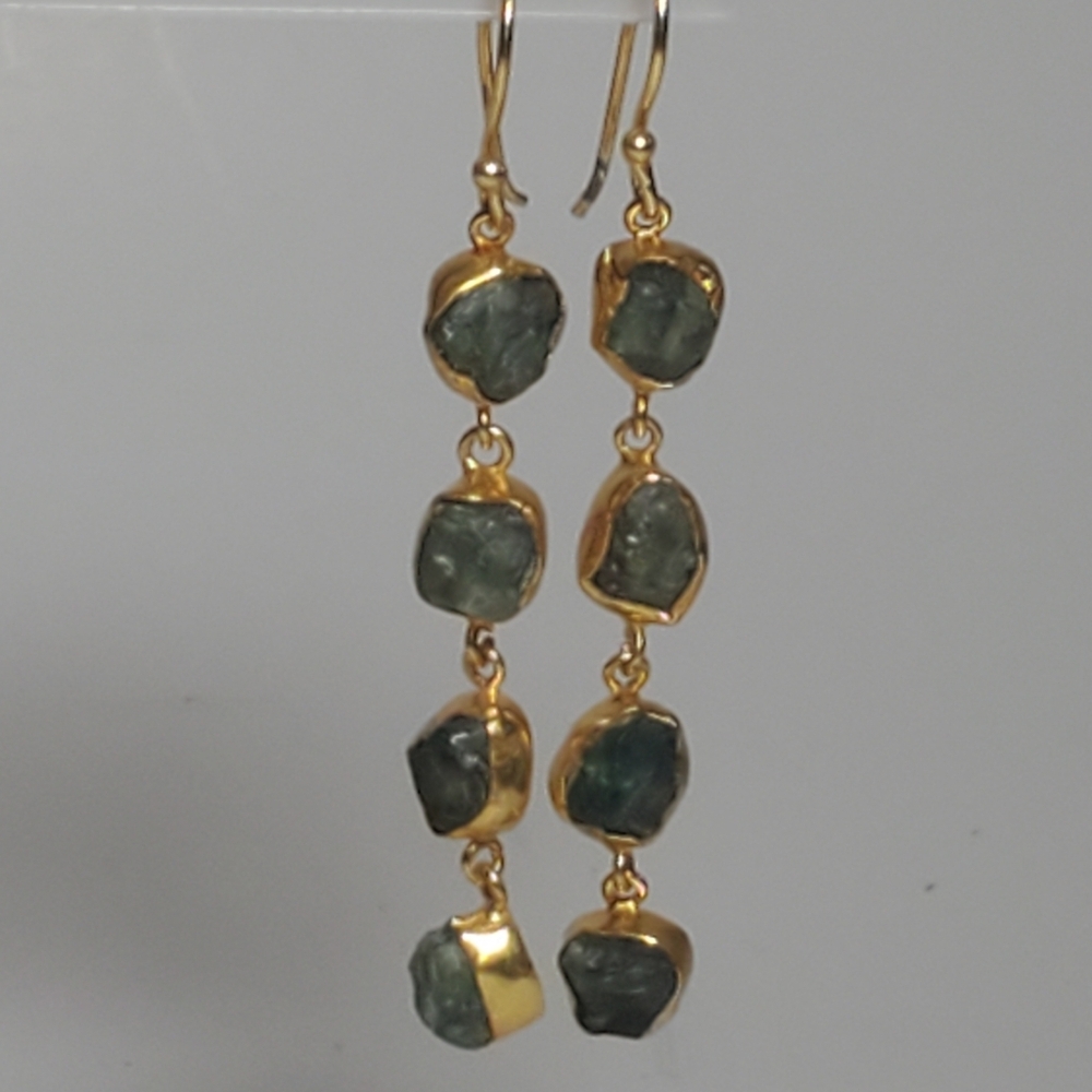 SEMIPRECIOUS Apatite Gemstone Dangle Earrings Green Stones in Gold Setting NEW - Picture 2 of 6
